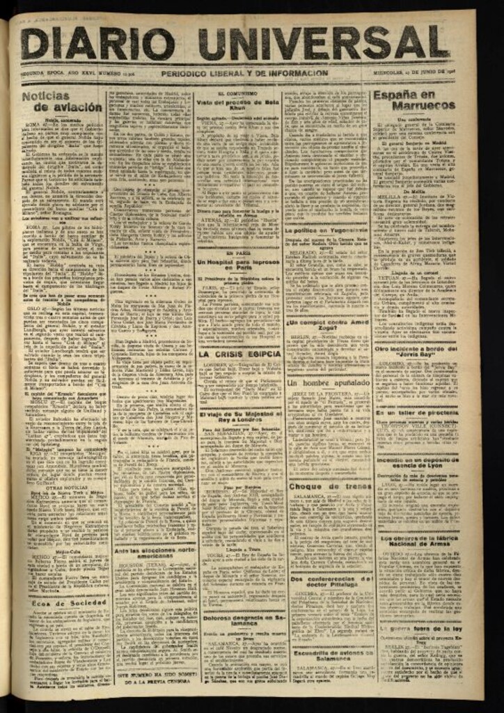 Miniatura de Diario Universal del 27 de junio de 1928