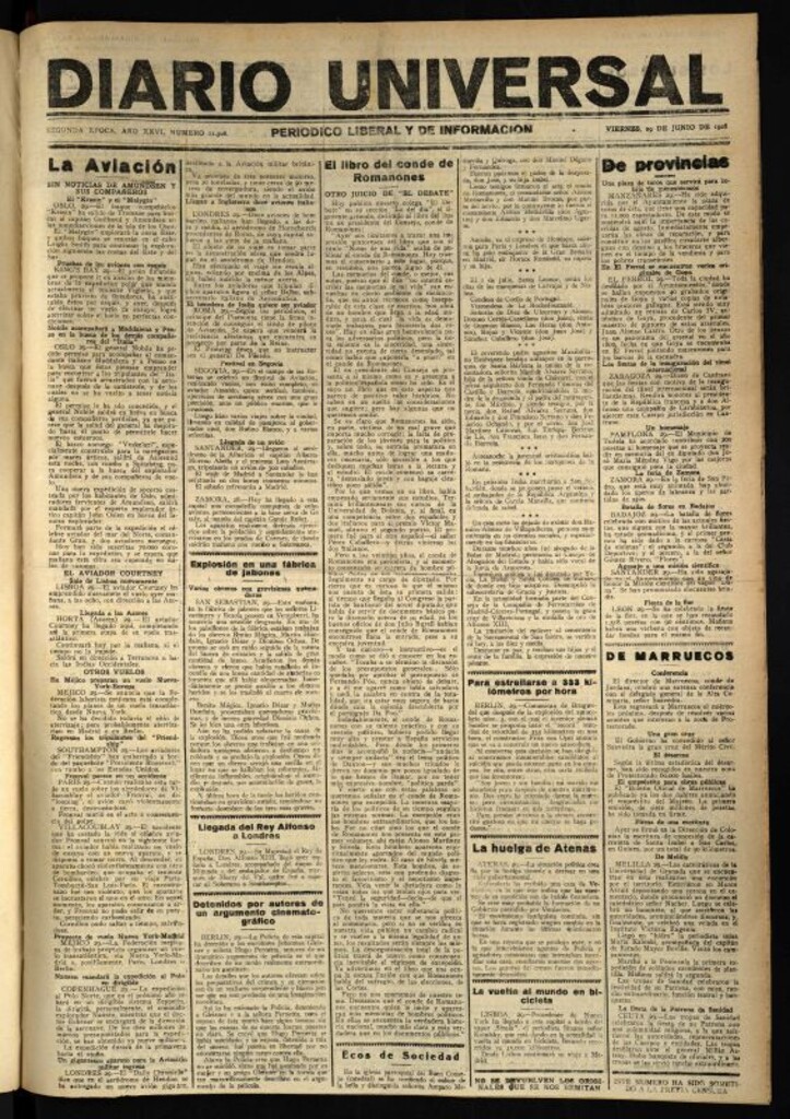 Miniatura de Diario Universal del 29 de junio de 1928