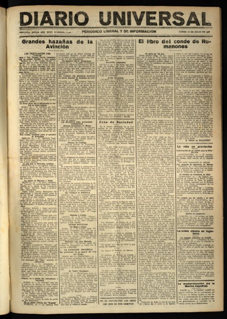 Miniatura de Diario Universal del 16 de julio de 1928