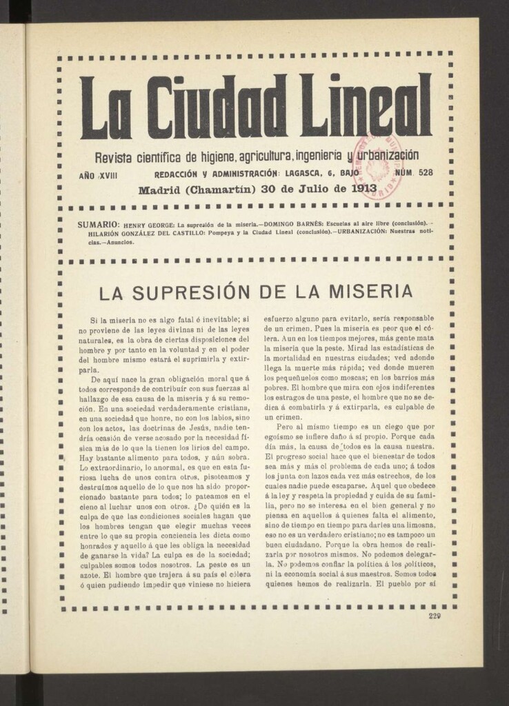 Miniatura de La Ciudad Lineal : órgano oficial de la Compañía Madrileña de Urbanización del 30 de julio de 1913