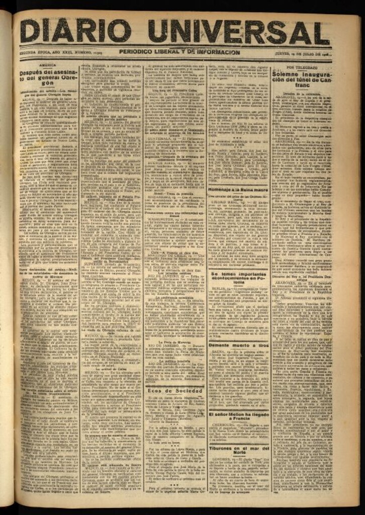 Miniatura de Diario Universal del 19 de julio de 1928