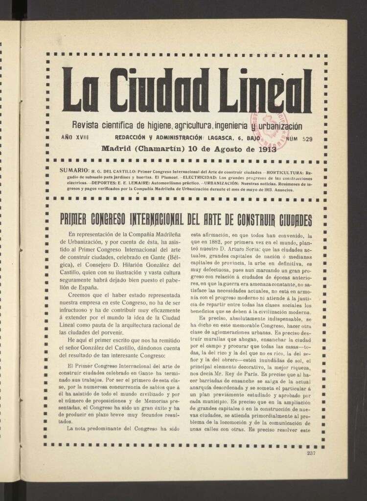 Miniatura de La Ciudad Lineal : órgano oficial de la Compañía Madrileña de Urbanización del 10 de agosto de 1913