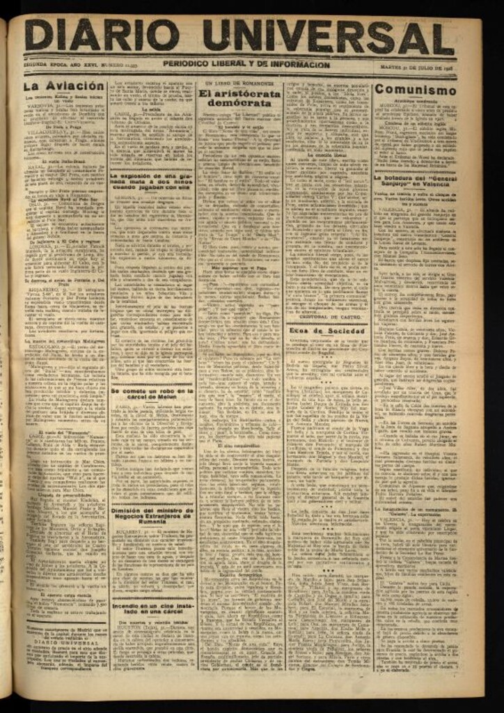 Miniatura de Diario Universal del 31 de julio de 1928