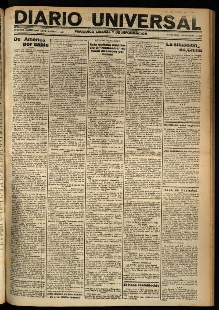 Miniatura de Diario Universal del 1 de agosto de 1928