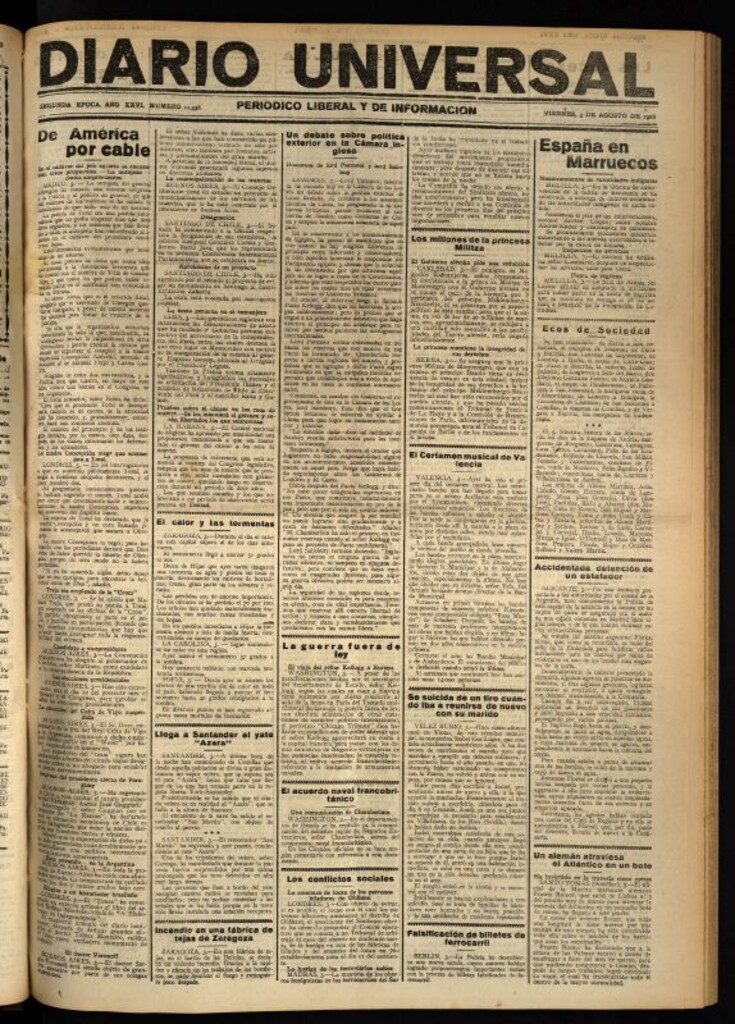 Miniatura de Diario Universal del 3 de agosto de 1928