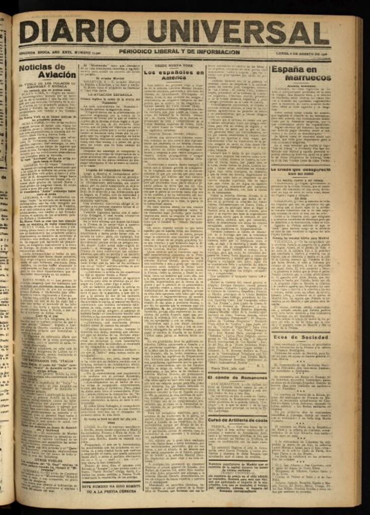 Miniatura de Diario Universal del 6 de agosto de 1928