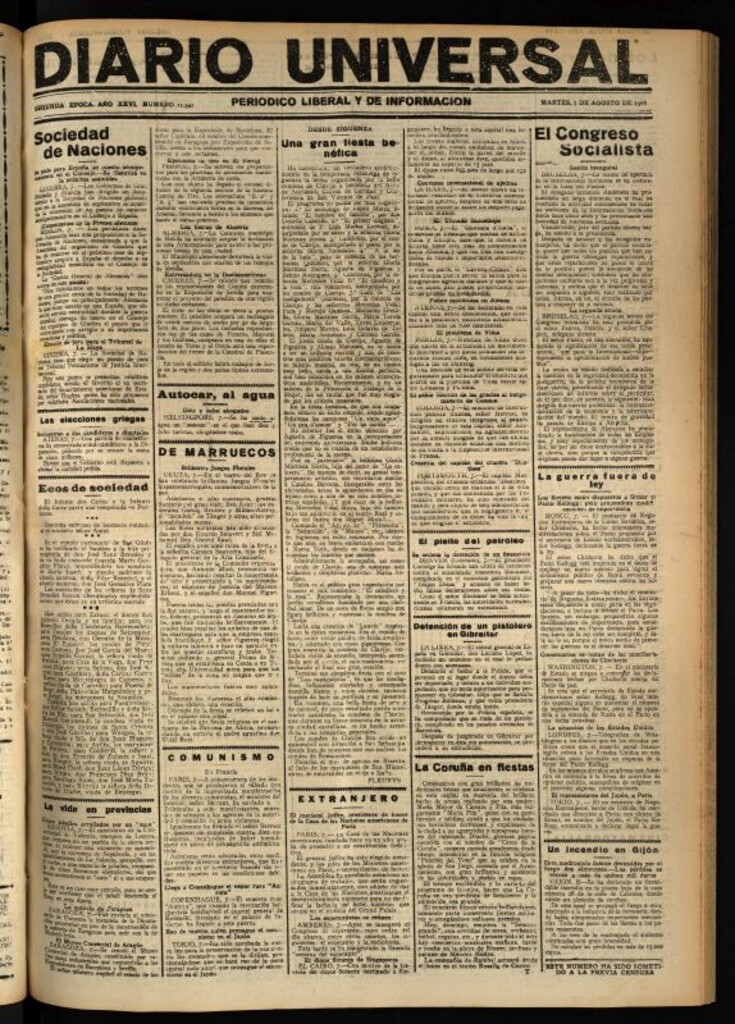 Miniatura de Diario Universal del 7 de agosto de 1928