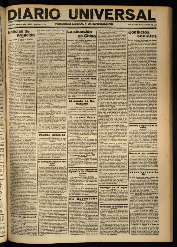 Miniatura de Diario Universal del 8 de agosto de 1928