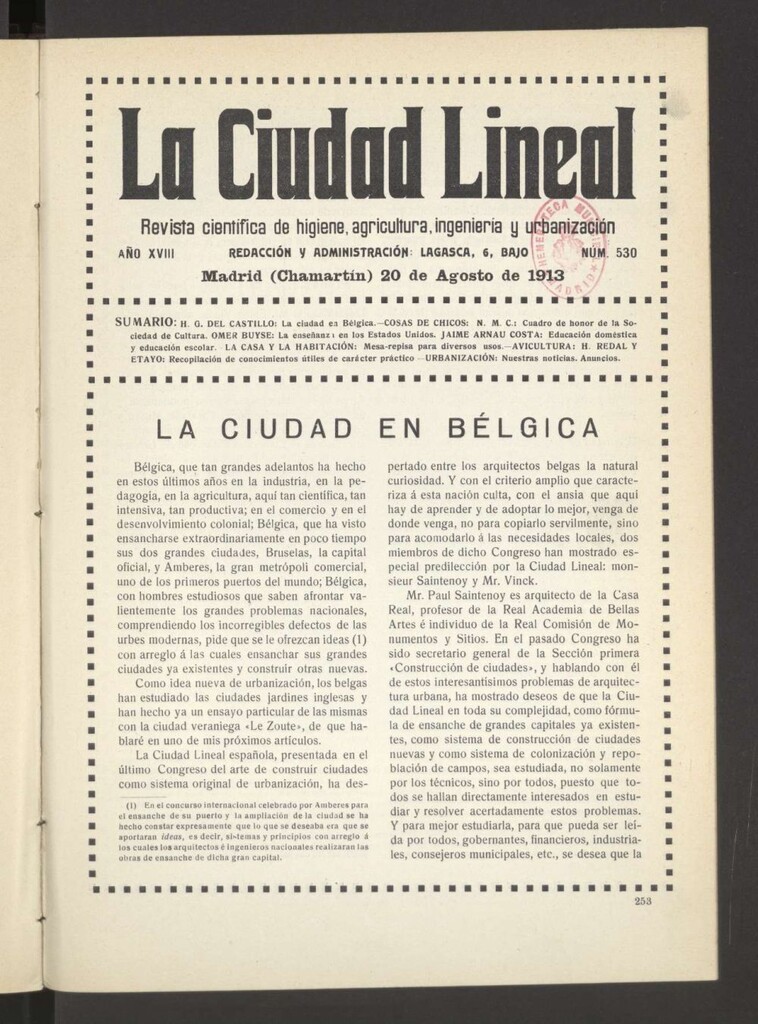 Miniatura de La Ciudad Lineal : órgano oficial de la Compañía Madrileña de Urbanización del 20 de agosto de 1913
