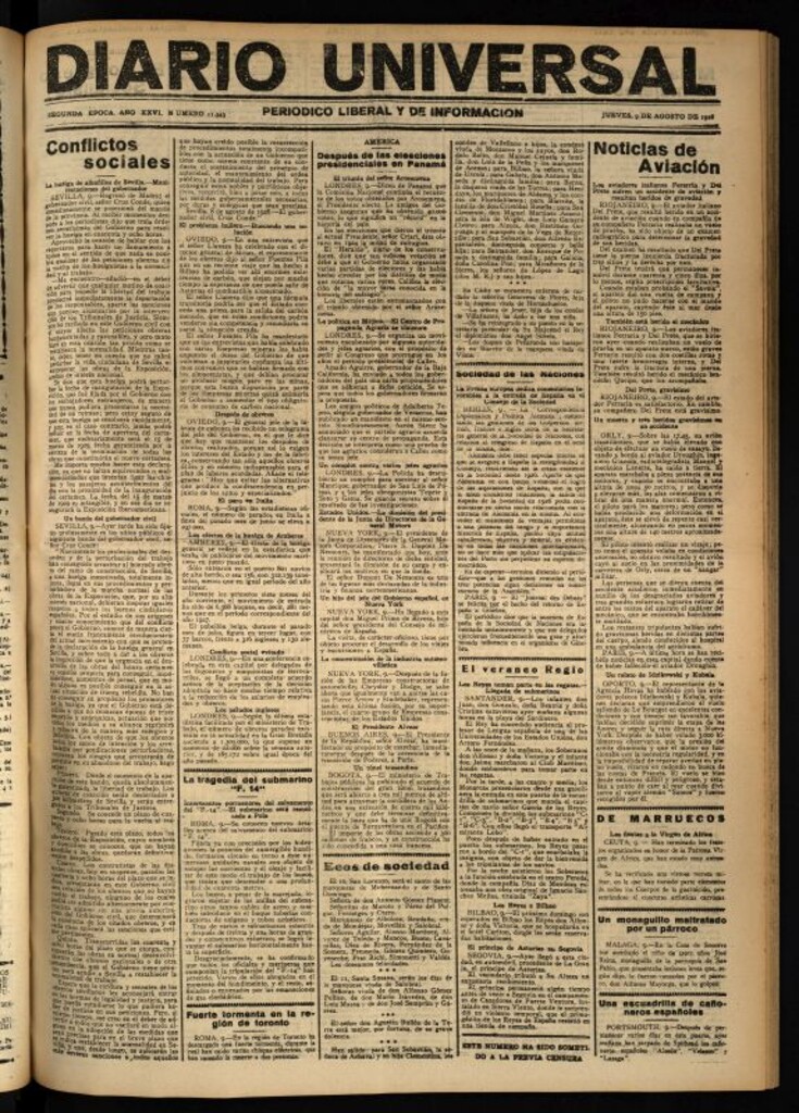 Miniatura de Diario Universal del 9 de agosto de 1928