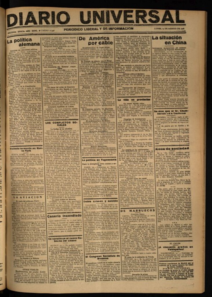 Miniatura de Diario Universal del 13 de agosto de 1928