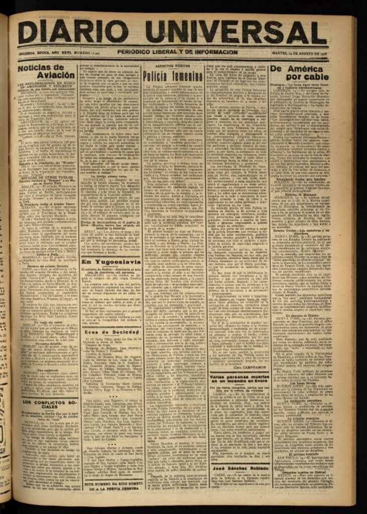 Miniatura de Diario Universal del 14 de agosto de 1928