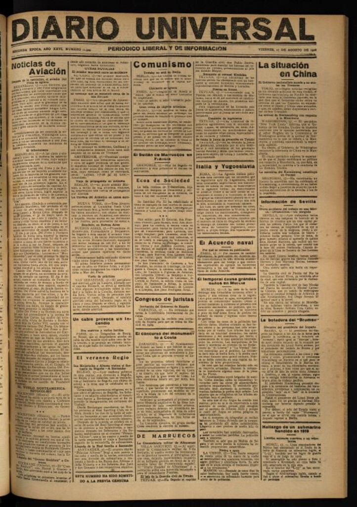 Miniatura de Diario Universal del 17 de agosto de 1928