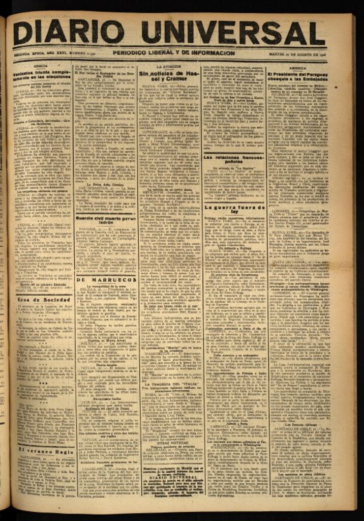 Miniatura de Diario Universal del 21 de agosto de 1928