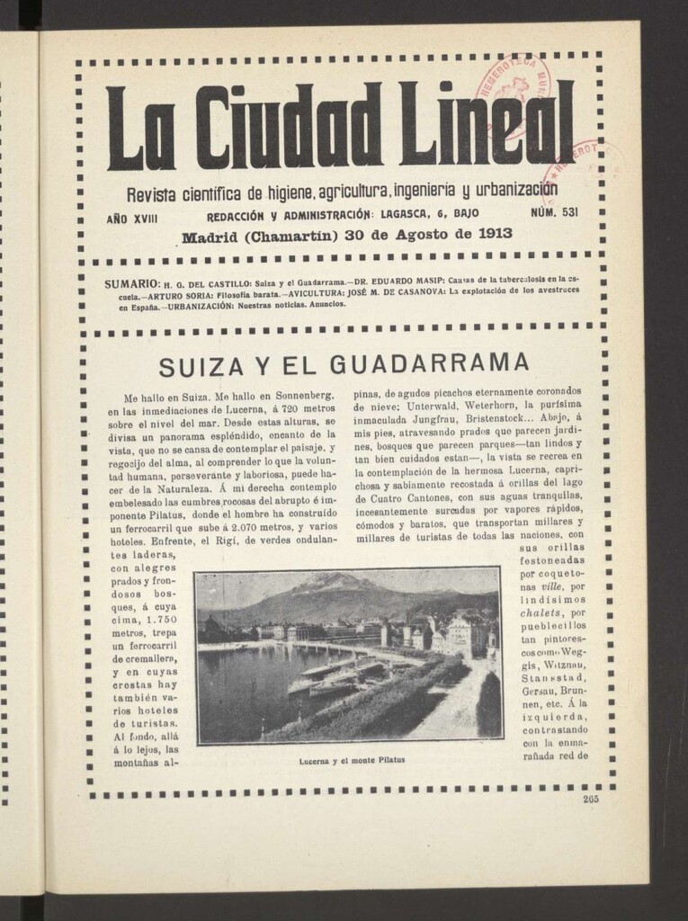 Miniatura de La Ciudad Lineal : órgano oficial de la Compañía Madrileña de Urbanización del 30 de agosto de 1913