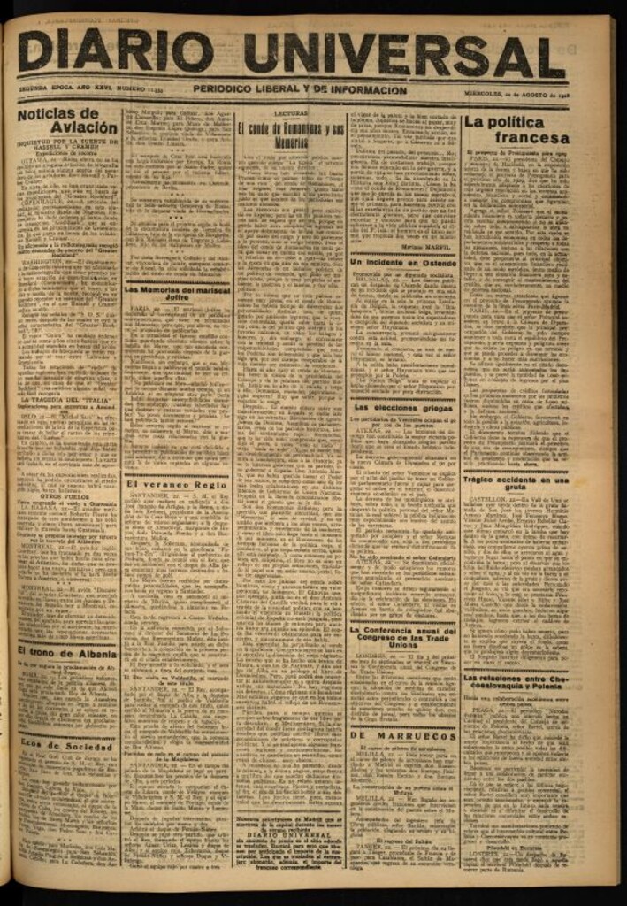 Miniatura de Diario Universal del 22 de agosto de 1928