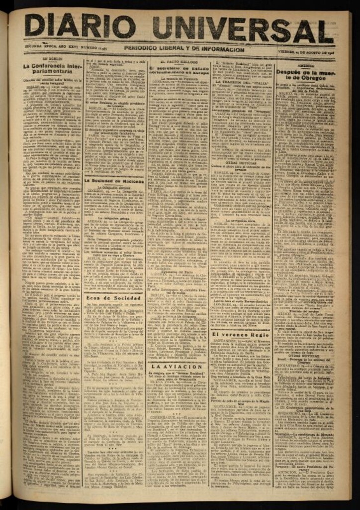 Miniatura de Diario Universal del 24 de agosto de 1928