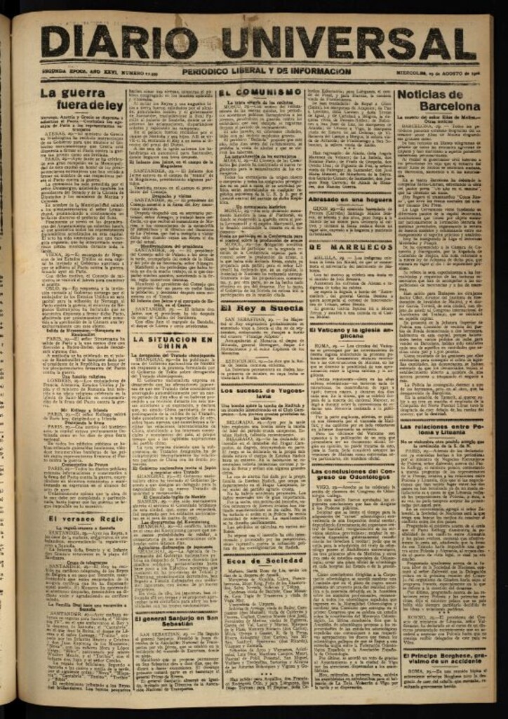 Miniatura de Diario Universal del 29 de agosto de 1928