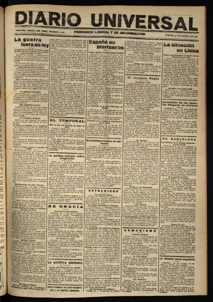 Miniatura de Diario Universal del 30 de agosto de 1928