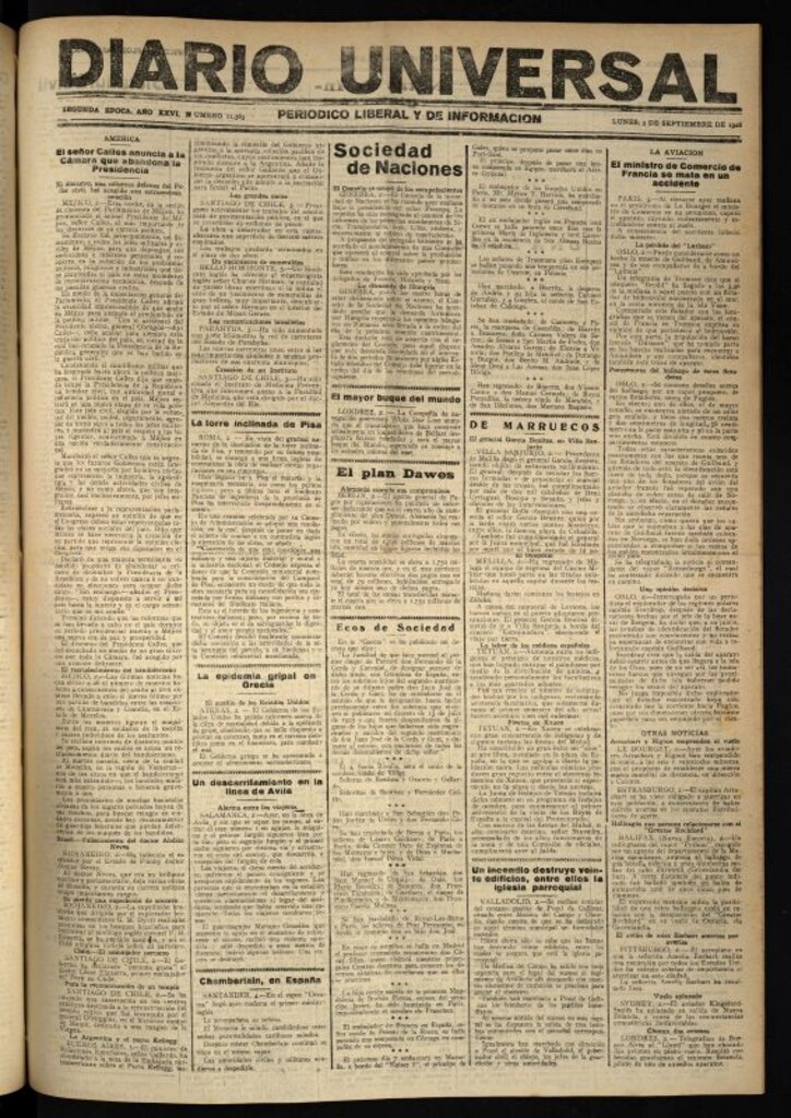 Miniatura de Diario Universal del 3 de septiembre de 1928