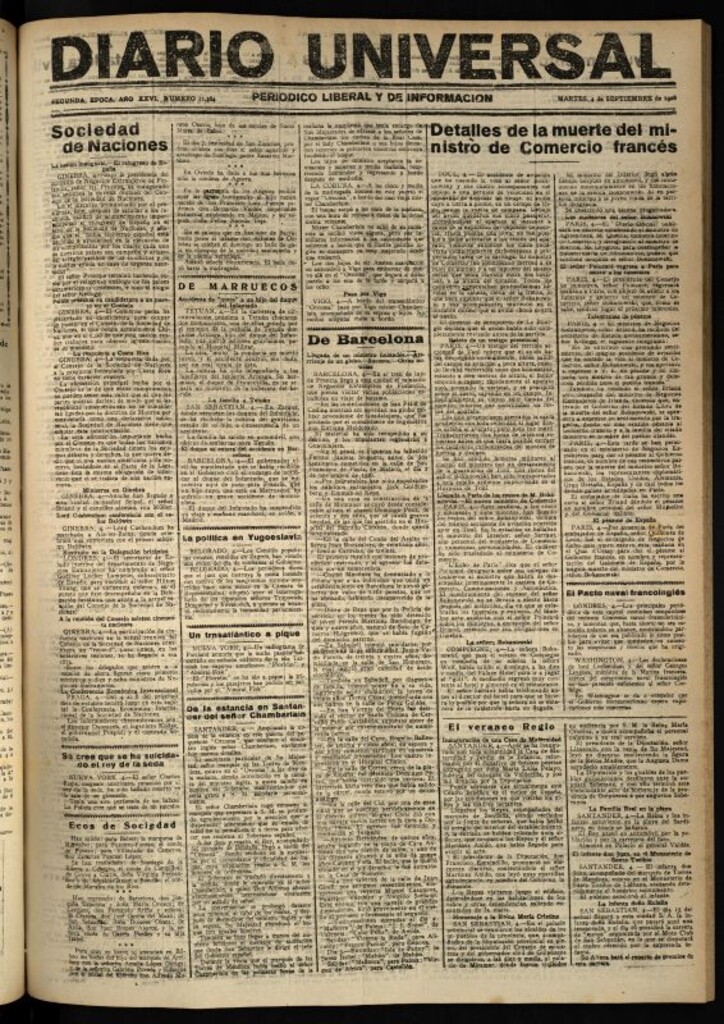 Miniatura de Diario Universal del 4 de septiembre de 1928