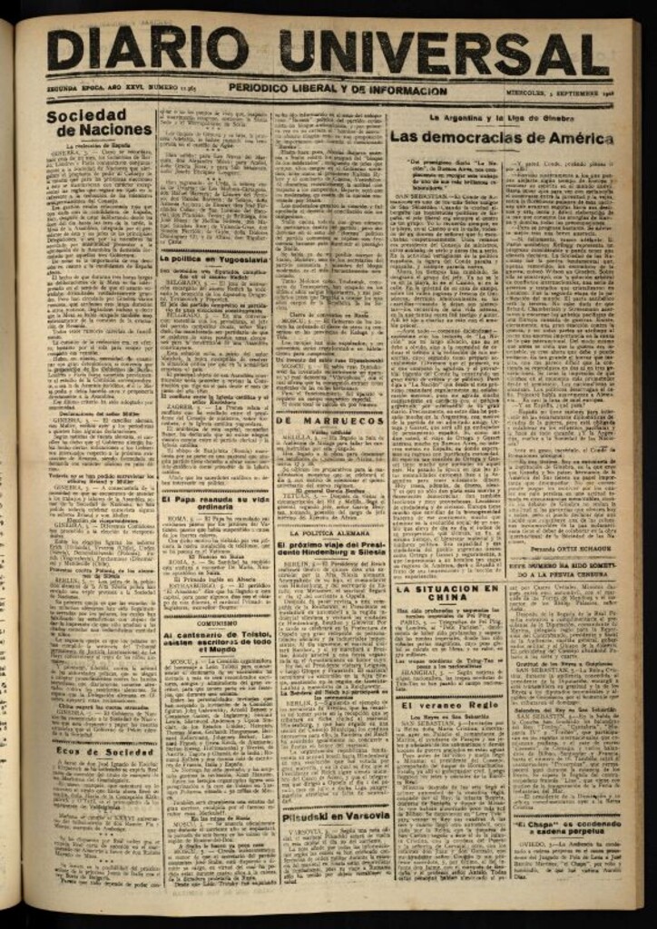 Miniatura de Diario Universal del 5 de septiembre de 1928