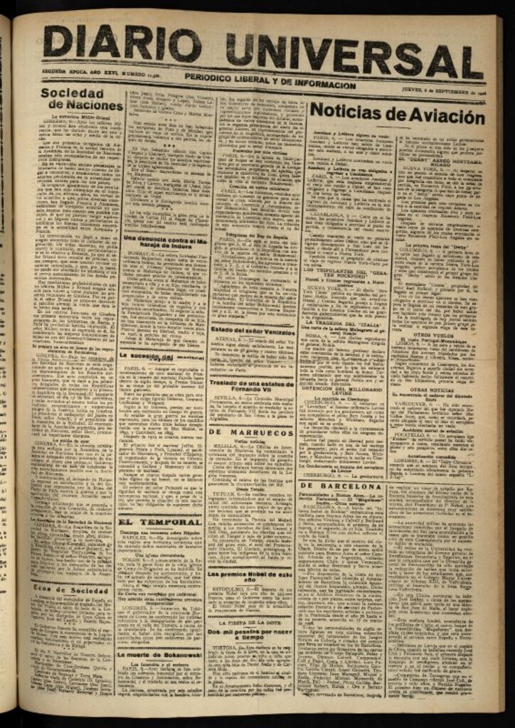 Miniatura de Diario Universal del 6 de septiembre de 1928