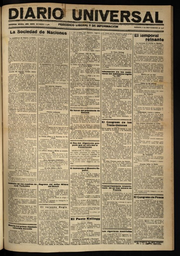 Miniatura de Diario Universal del 8 de septiembre de 1928