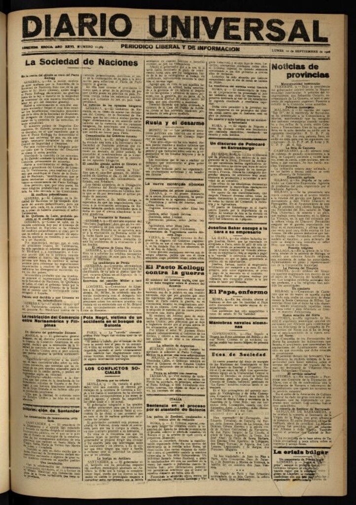 Miniatura de Diario Universal del 10 de septiembre de 1928