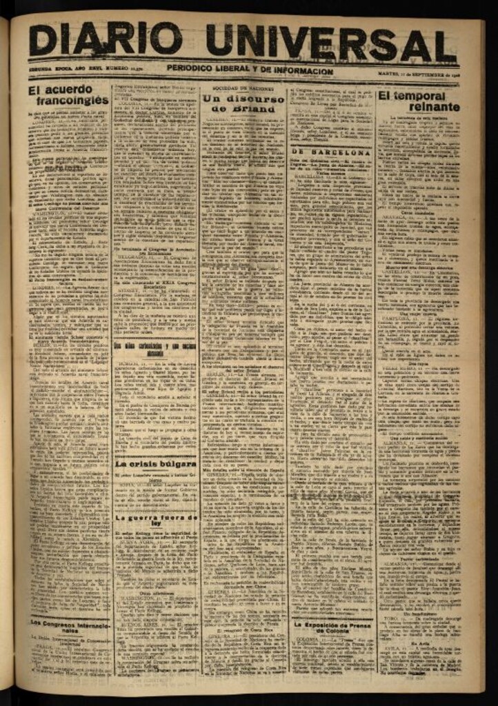 Miniatura de Diario Universal del 11 de septiembre de 1928