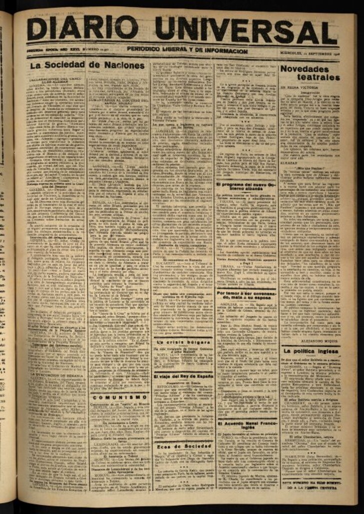 Miniatura de Diario Universal del 12 de septiembre de 1928