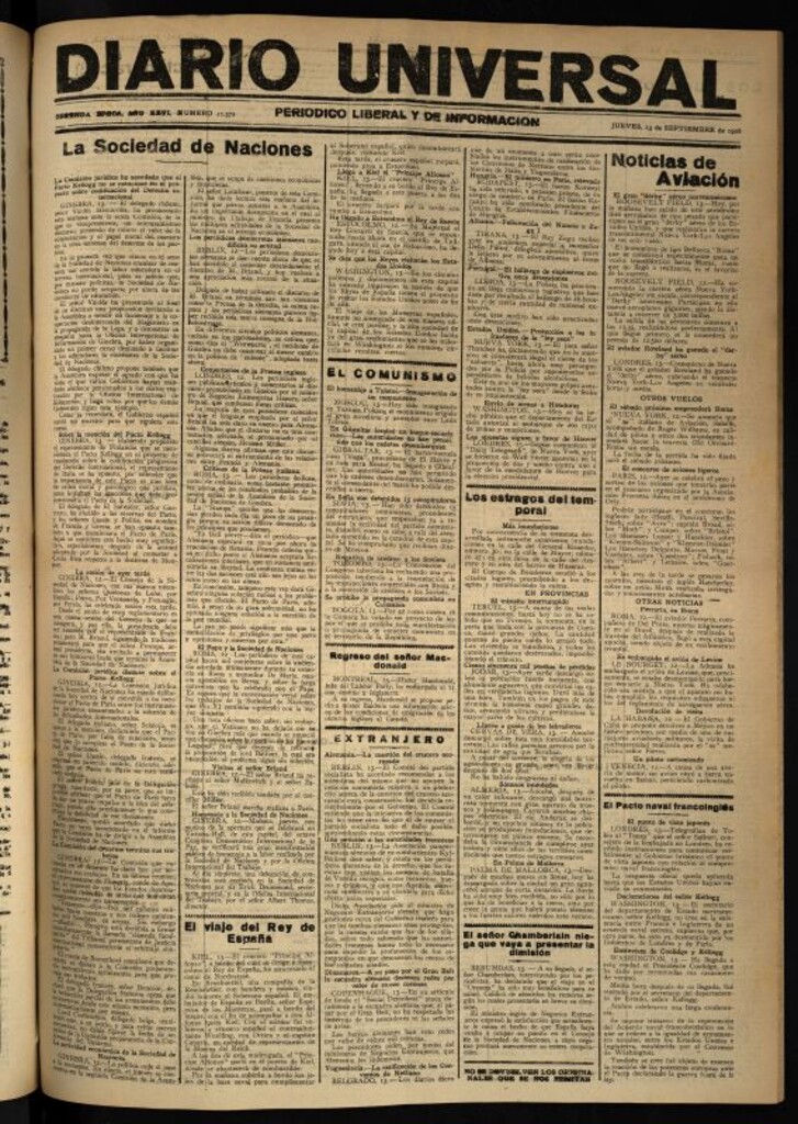 Miniatura de Diario Universal del 13 de septiembre de 1928