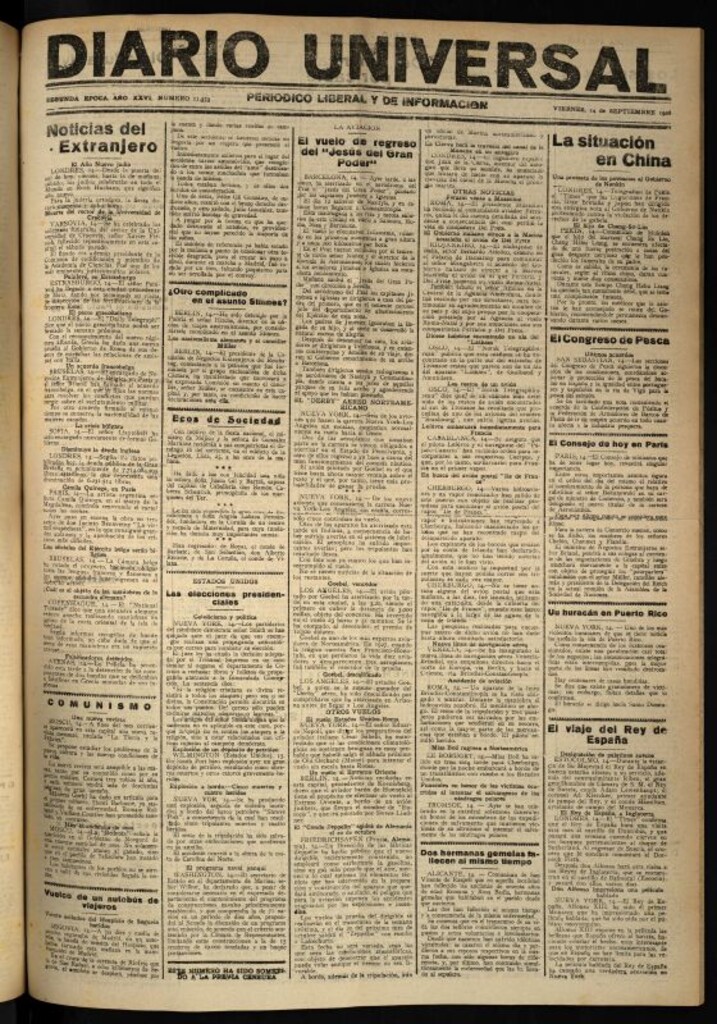 Miniatura de Diario Universal del 14 de septiembre de 1928