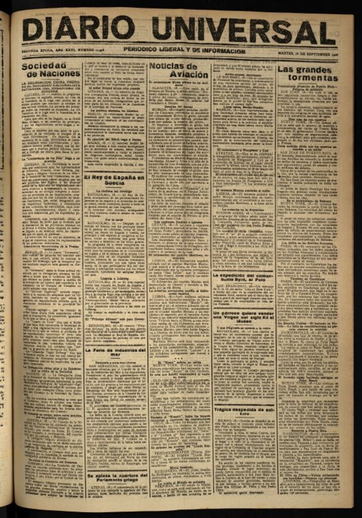 Miniatura de Diario Universal del 18 de septiembre de 1928
