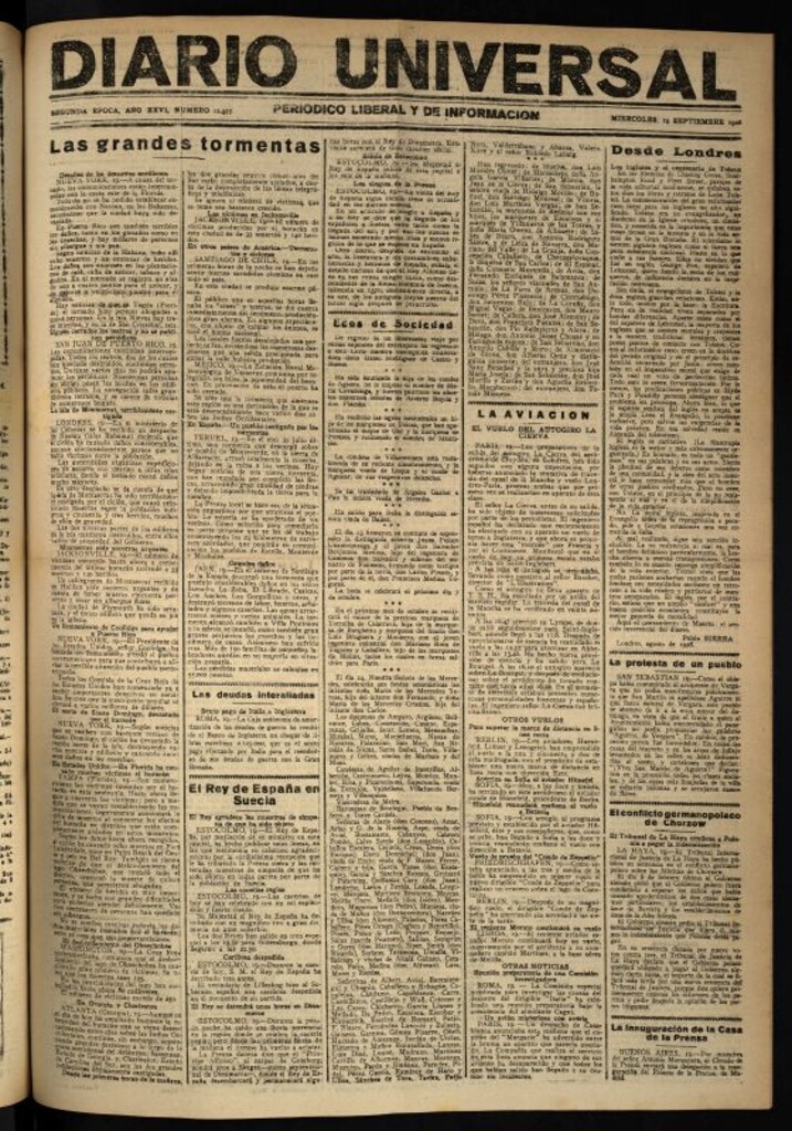 Miniatura de Diario Universal del 19 de septiembre de 1928