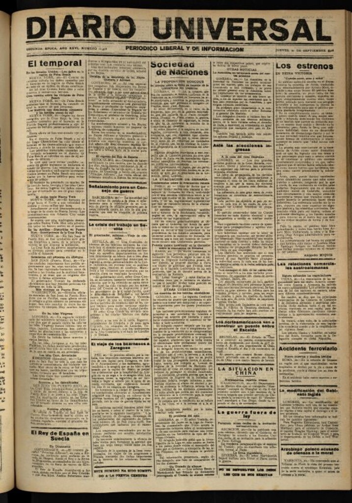 Miniatura de Diario Universal del 20 de septiembre de 1928
