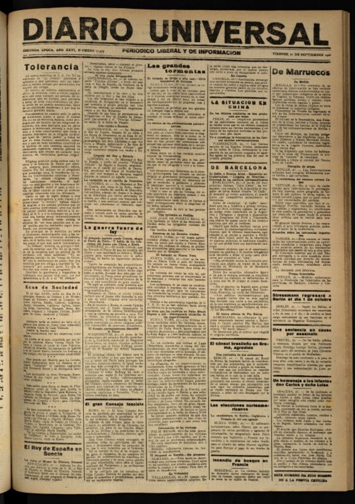 Miniatura de Diario Universal del 21 de septiembre de 1928