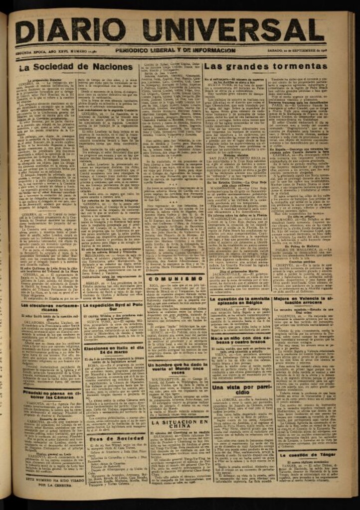 Miniatura de Diario Universal del 22 de septiembre de 1928