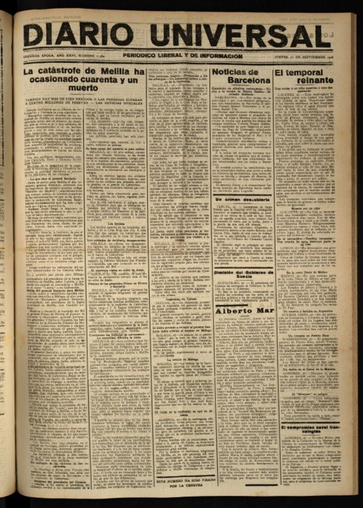 Miniatura de Diario Universal del 27 de septiembre de 1928
