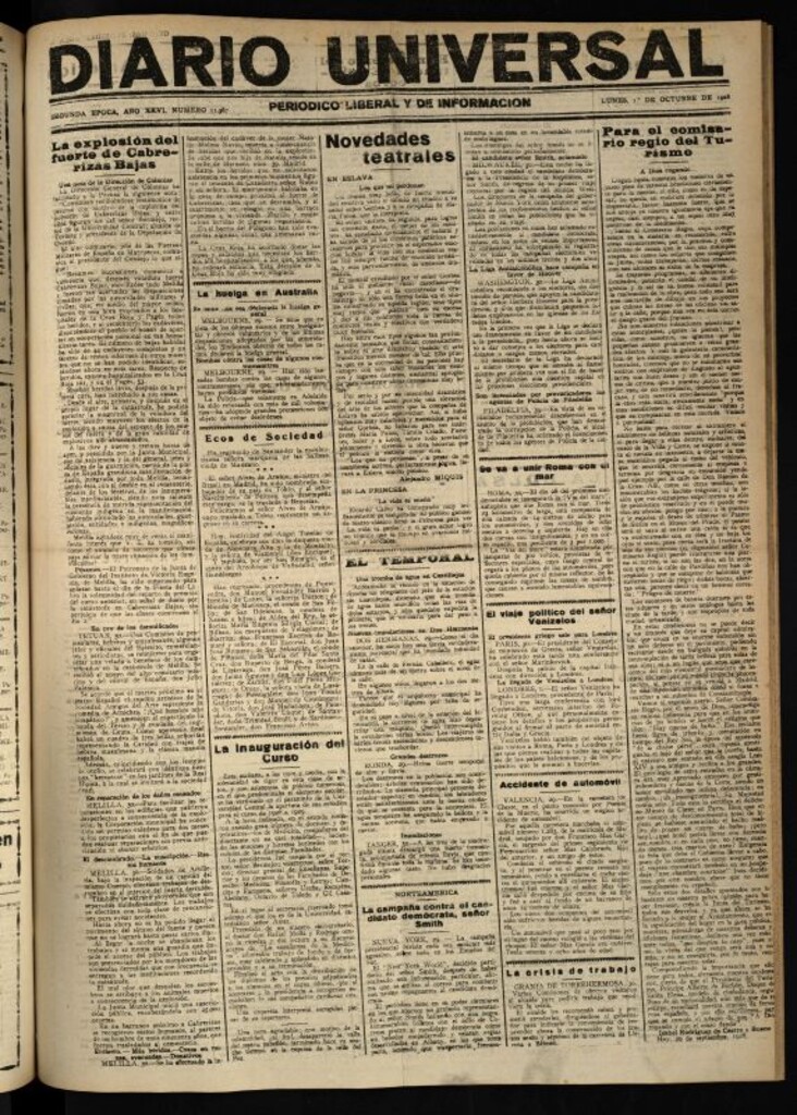 Miniatura de Diario Universal del 1 de octubre de 1928