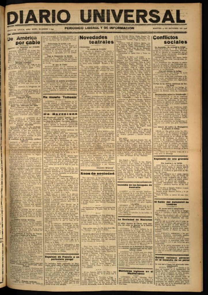 Miniatura de Diario Universal del 9 de octubre de 1928