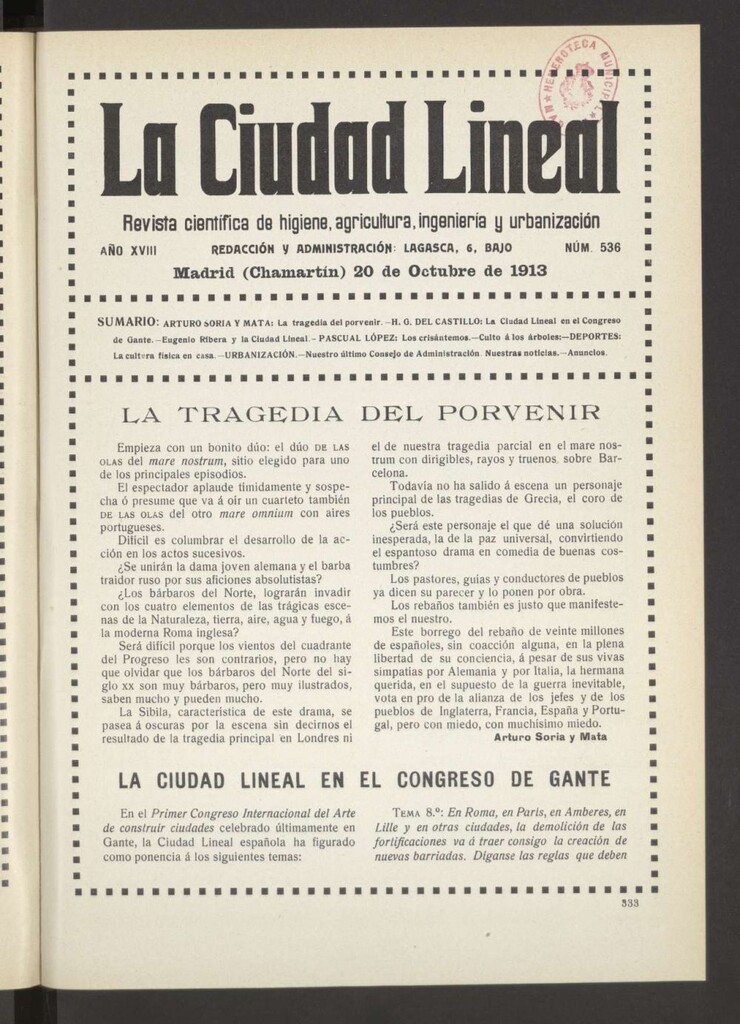 Miniatura de La Ciudad Lineal : órgano oficial de la Compañía Madrileña de Urbanización del 20 de octubre de 1913