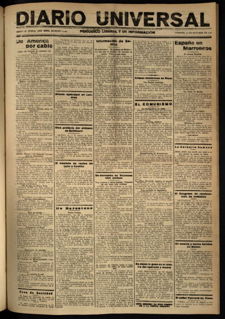 Miniatura de Diario Universal del 19 de octubre de 1928