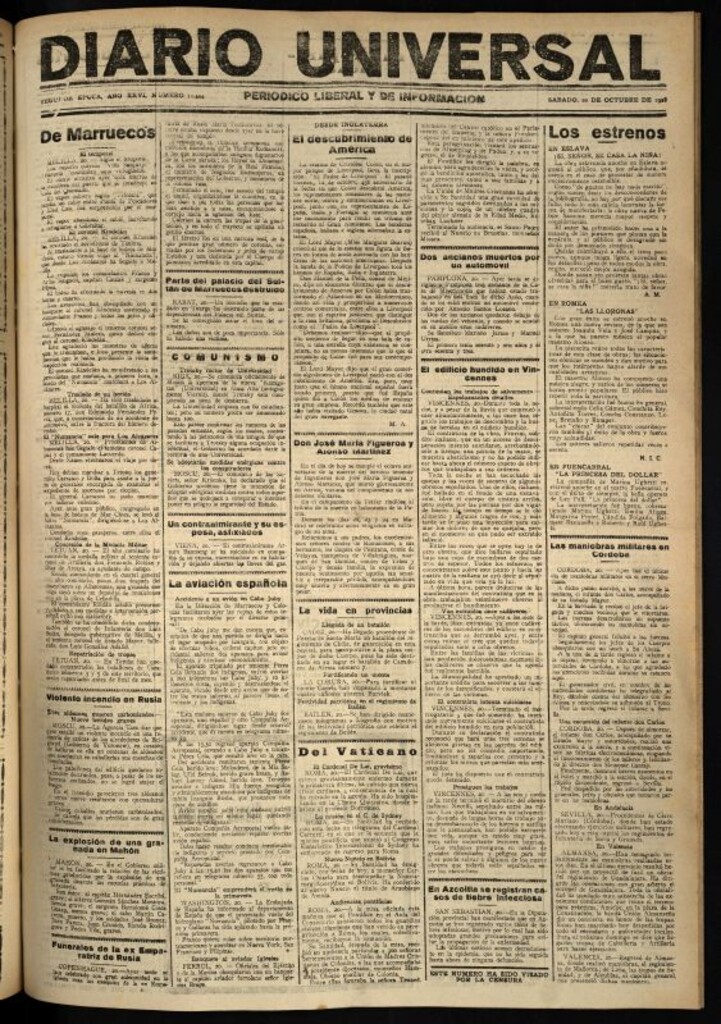 Miniatura de Diario Universal del 20 de octubre de 1928