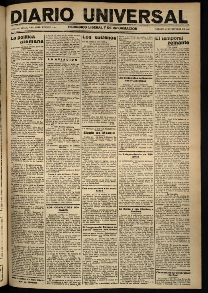 Miniatura de Diario Universal del 27 de octubre de 1928