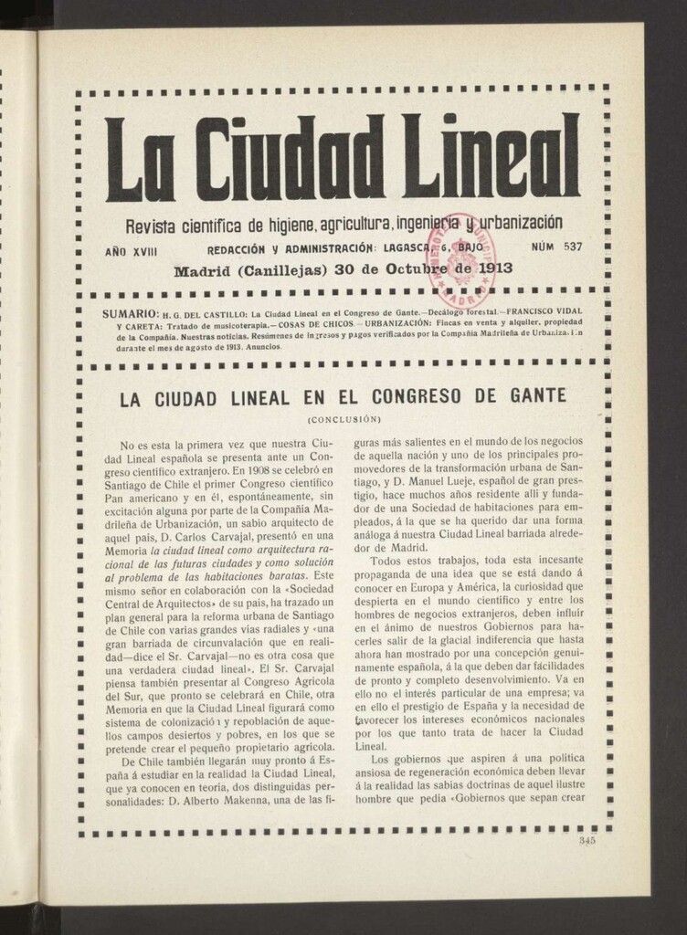 Miniatura de La Ciudad Lineal : órgano oficial de la Compañía Madrileña de Urbanización del 30 de octubre de 1913