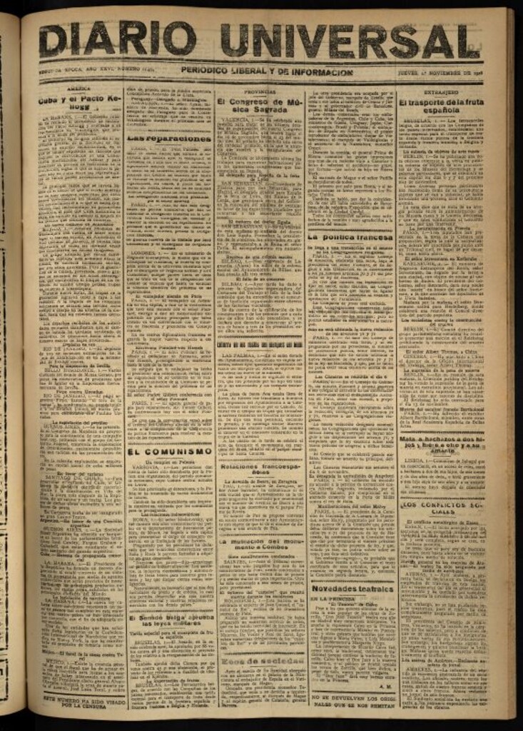 Miniatura de Diario Universal del 1 de noviembre de 1928