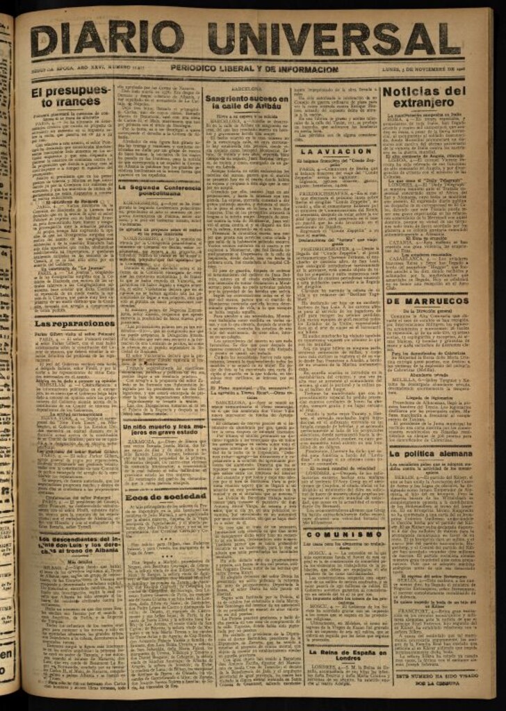 Miniatura de Diario Universal del 5 de noviembre de 1928