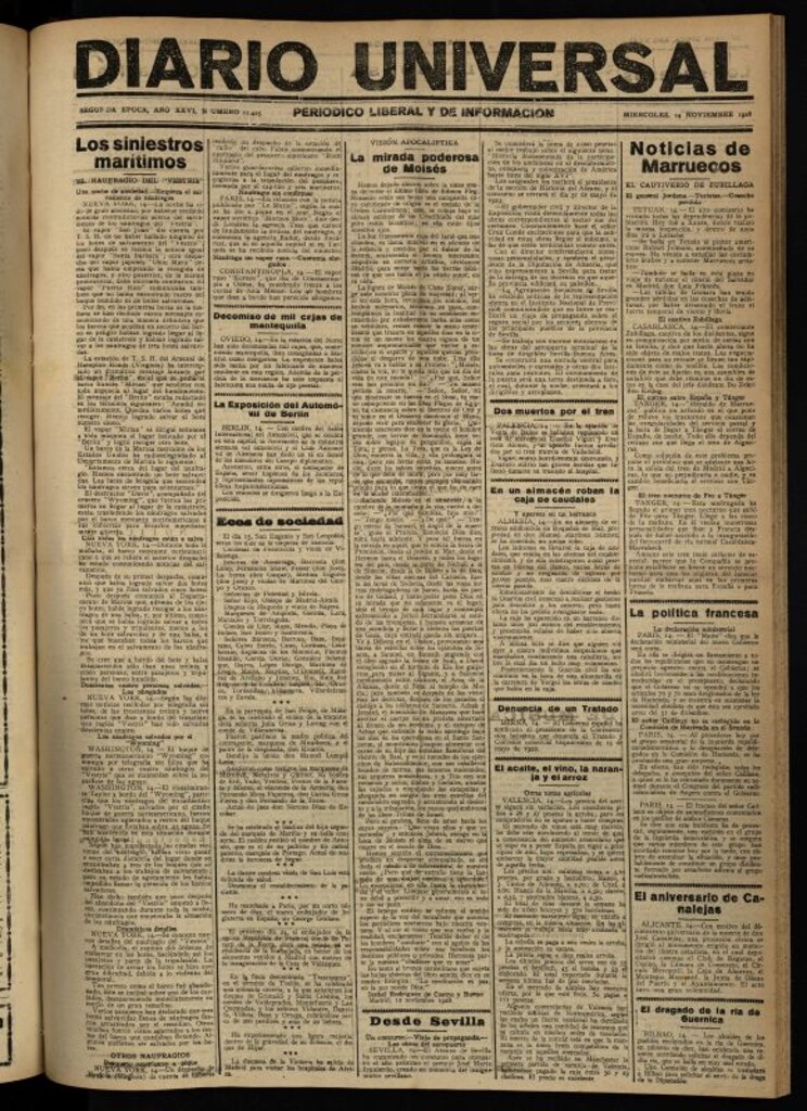 Miniatura de Diario Universal del 14 de noviembre de 1928