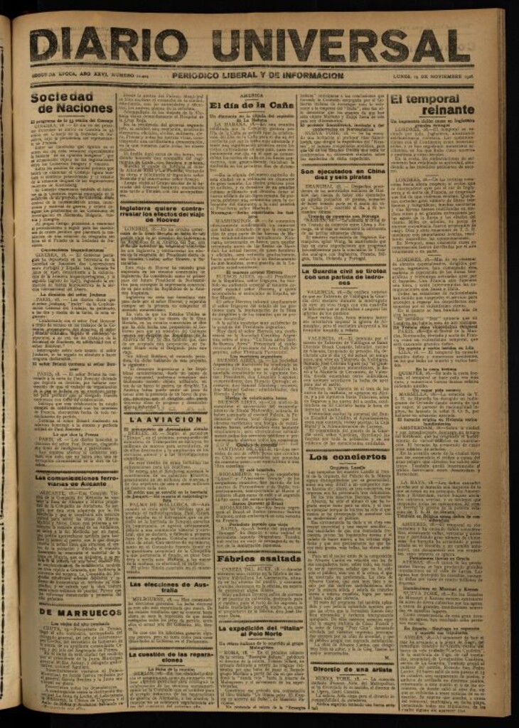 Miniatura de Diario Universal del 19 de noviembre de 1928